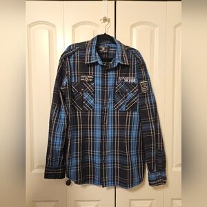 Noize Men's Plaid Long Sleeve Plaid Y2K Shirt Blue Black a D Grey Sz XXL